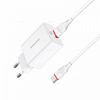 Зарядное устройство Borofone BA21A QC 1USB 3А с Type-C белое